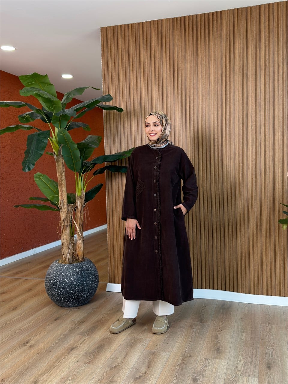 Esila İthal Kadife Tunik-Kahverengi
