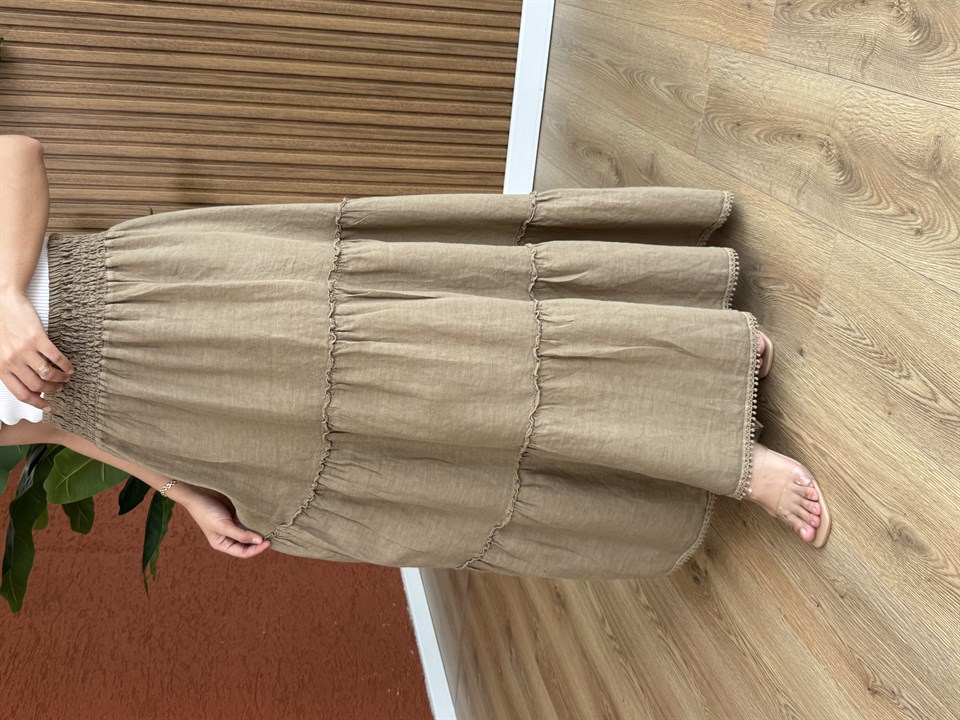İnci Keten Etek -Taba