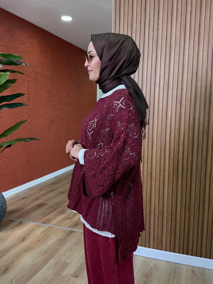 Kadın % 100 Pamuk Acurlu Bluz-Bordo