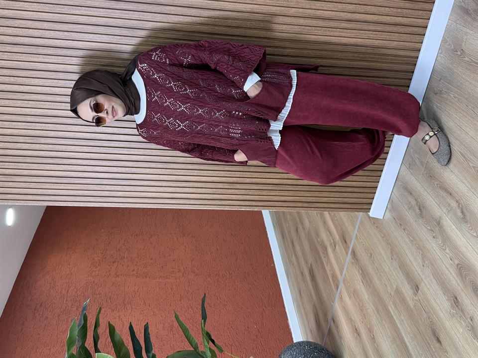Kadın % 100 Pamuk Acurlu Bluz-Bordo