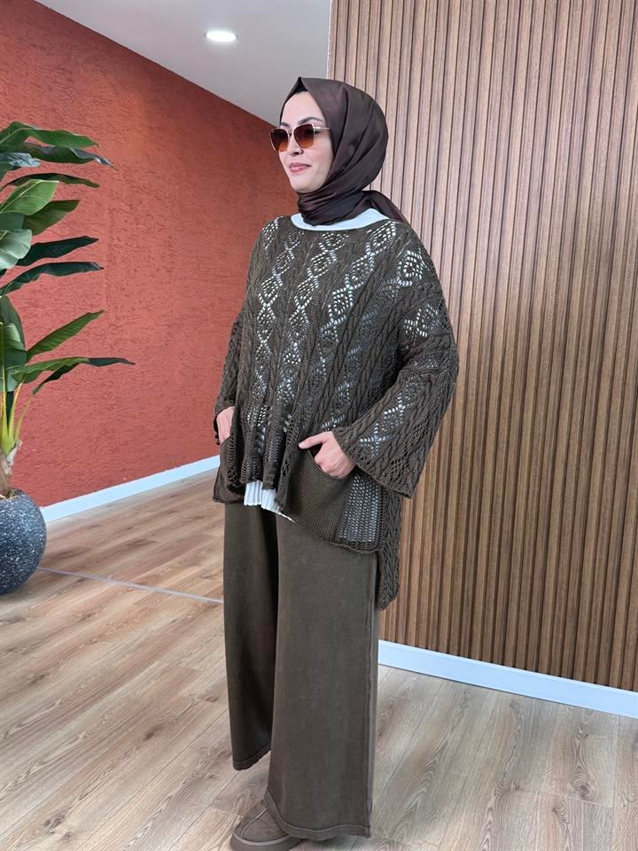 Kadın % 100 Pamuk Acurlu Bluz-Kahverengi