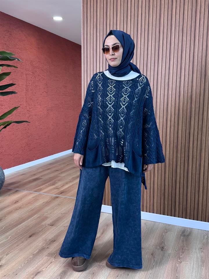 Kadın % 100 Pamuk Acurlu Bluz-Lacivert