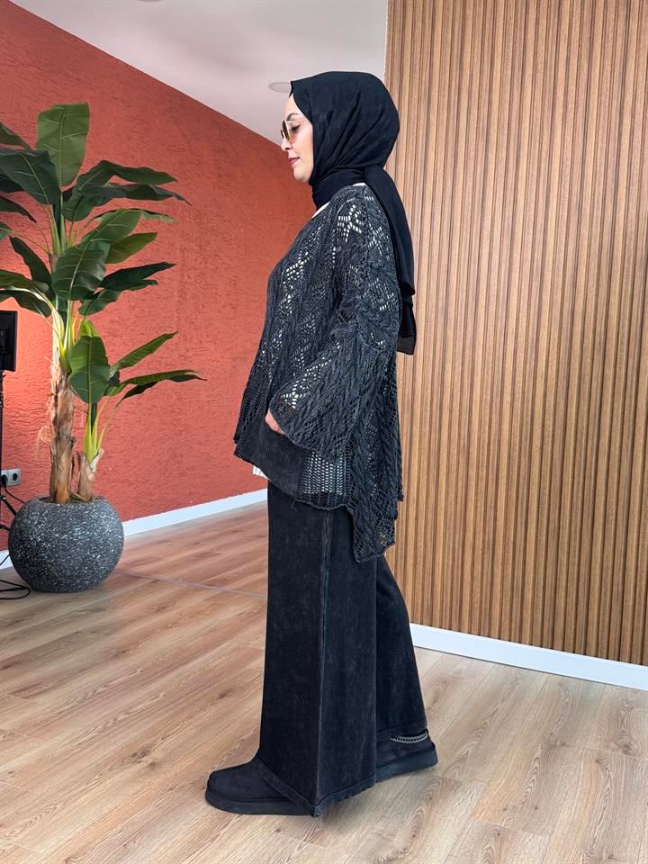 Kadın % 100 Pamuk Acurlu Bluz-Siyah