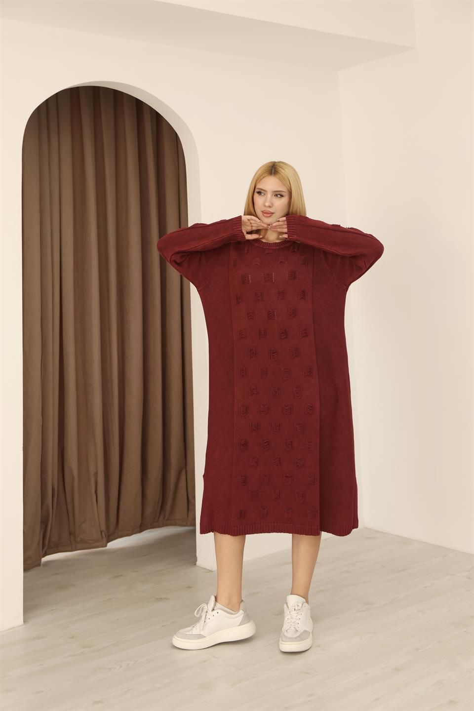Damla Kadın % 100 Pamuk Dokulu Tunik Elbise -Bordo