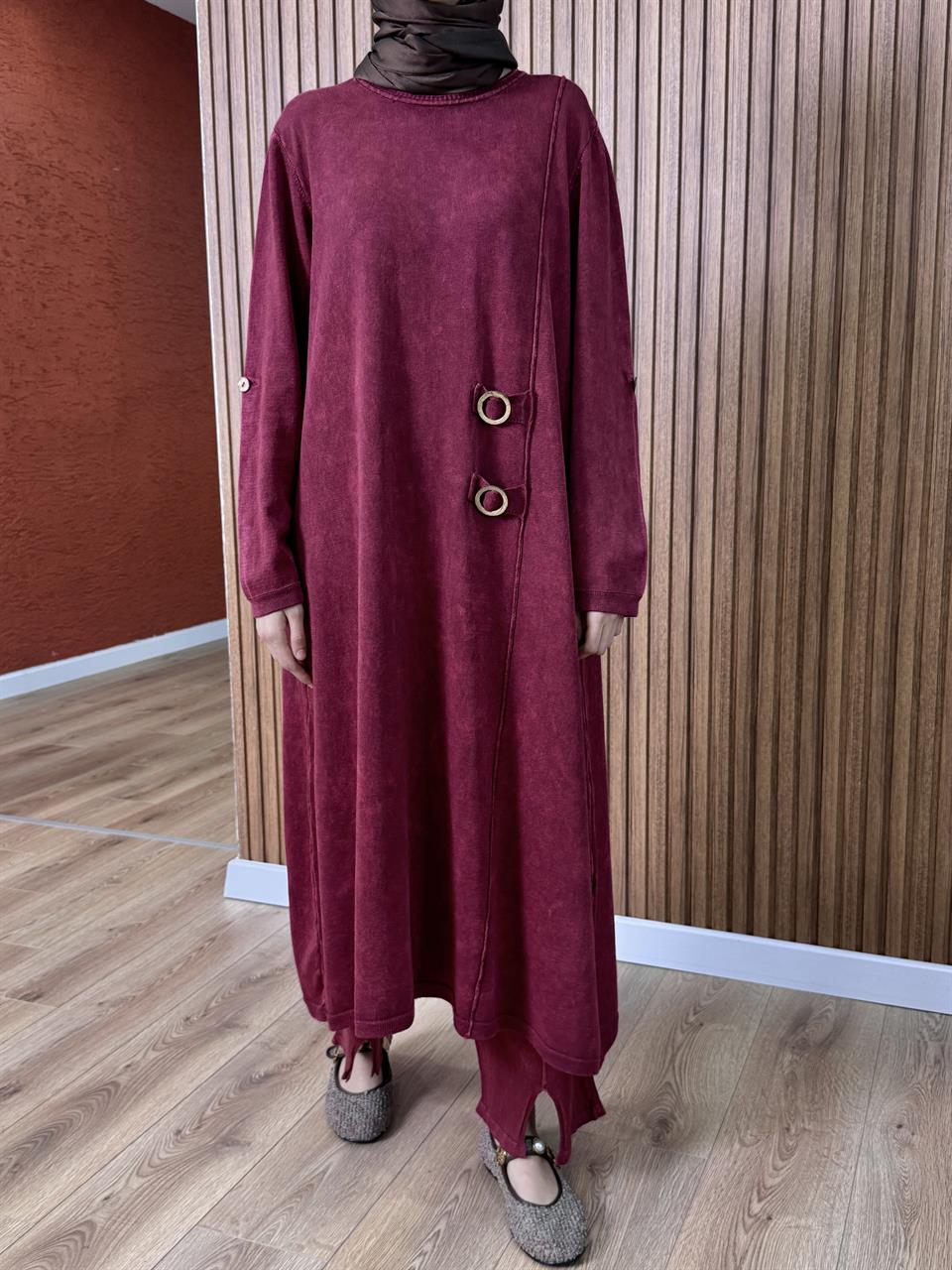 Kadın % 100 Pamuk Tunik-Bordo