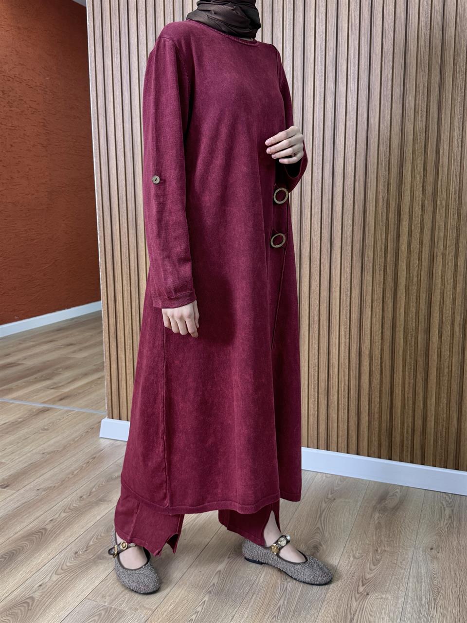 Kadın % 100 Pamuk Tunik-Bordo