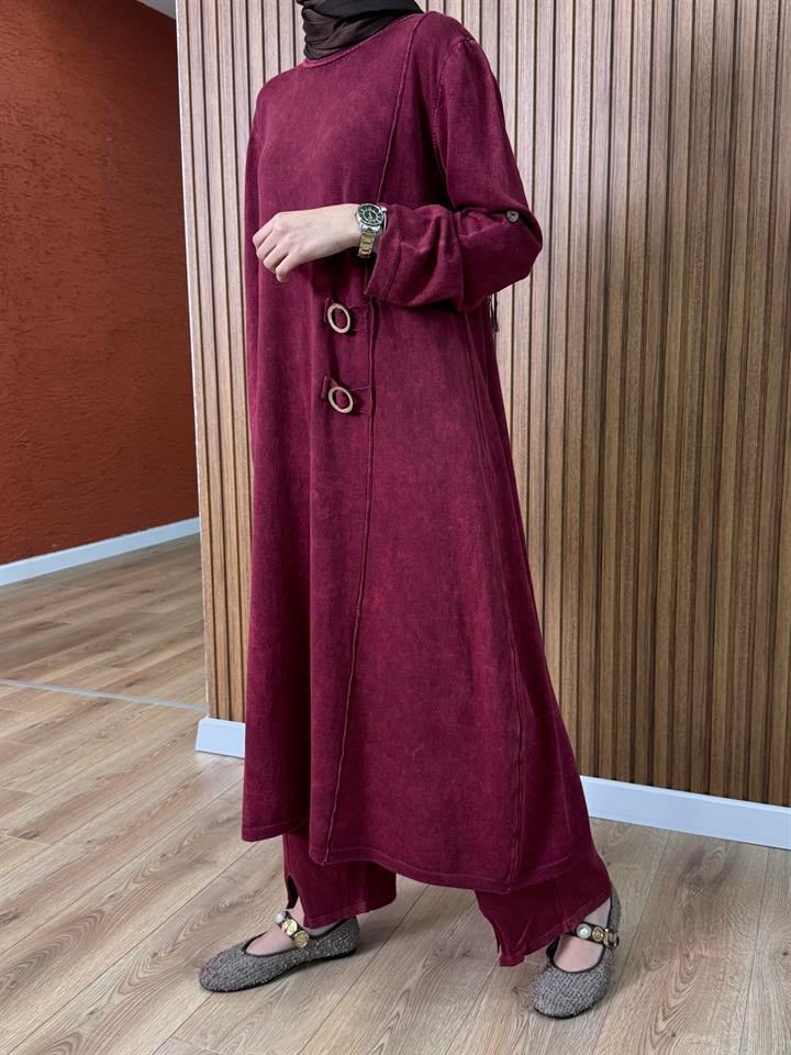 Kadın % 100 Pamuk Tunik-Bordo