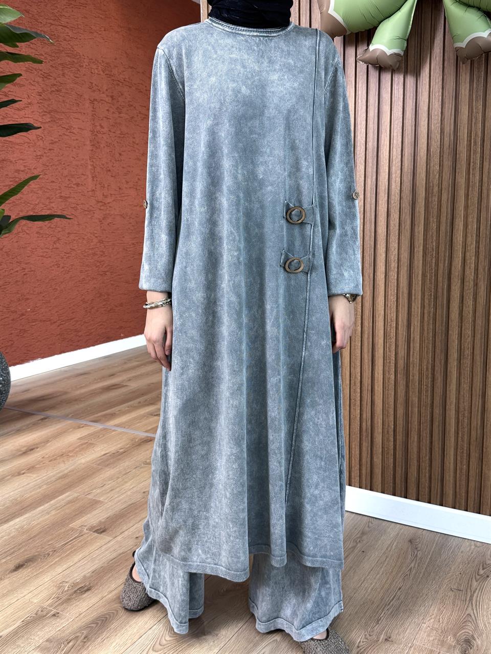 Kadın % 100 Pamuk Tunik-Gri