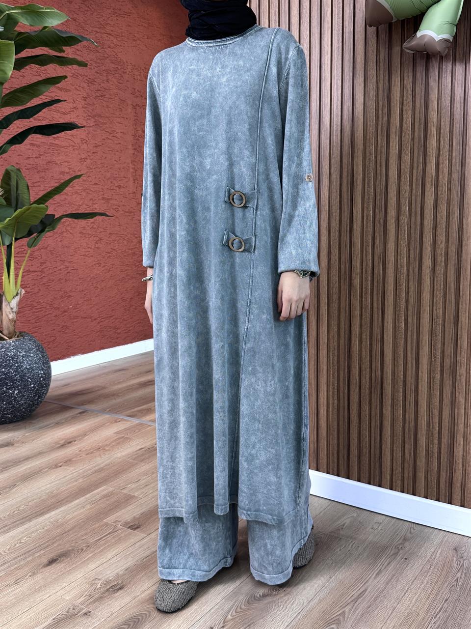 Kadın % 100 Pamuk Tunik-Gri