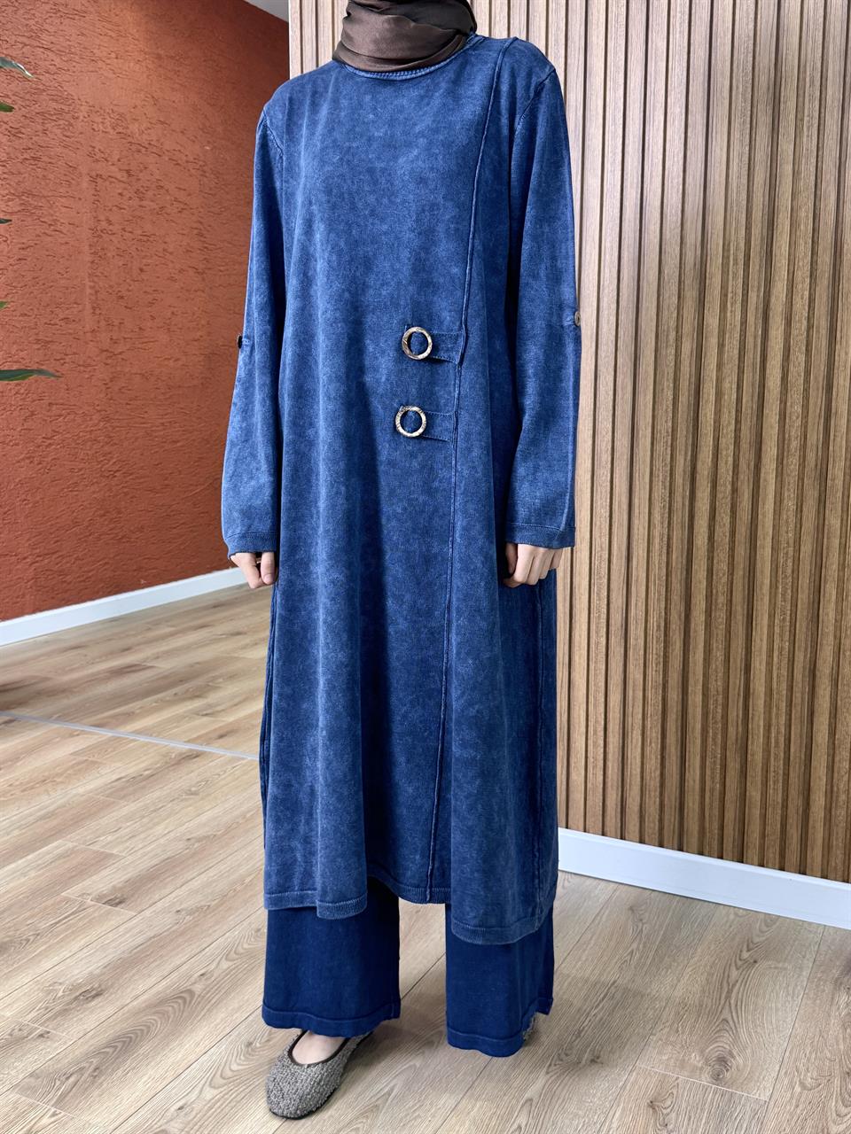Kadın % 100 Pamuk Tunik-Mavi