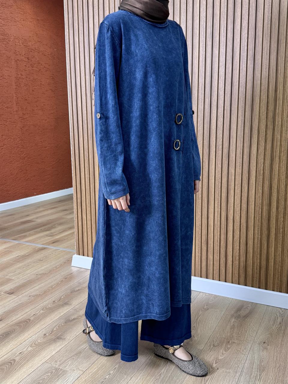 Kadın % 100 Pamuk Tunik-Mavi