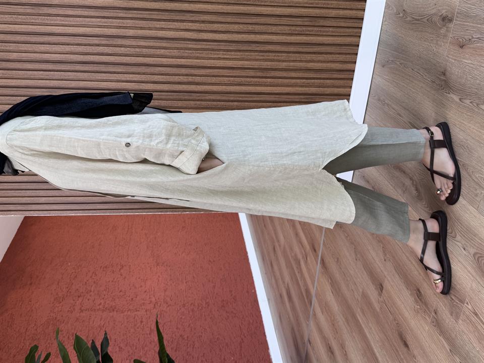 Kadın Ham Keten Tunik -Krem