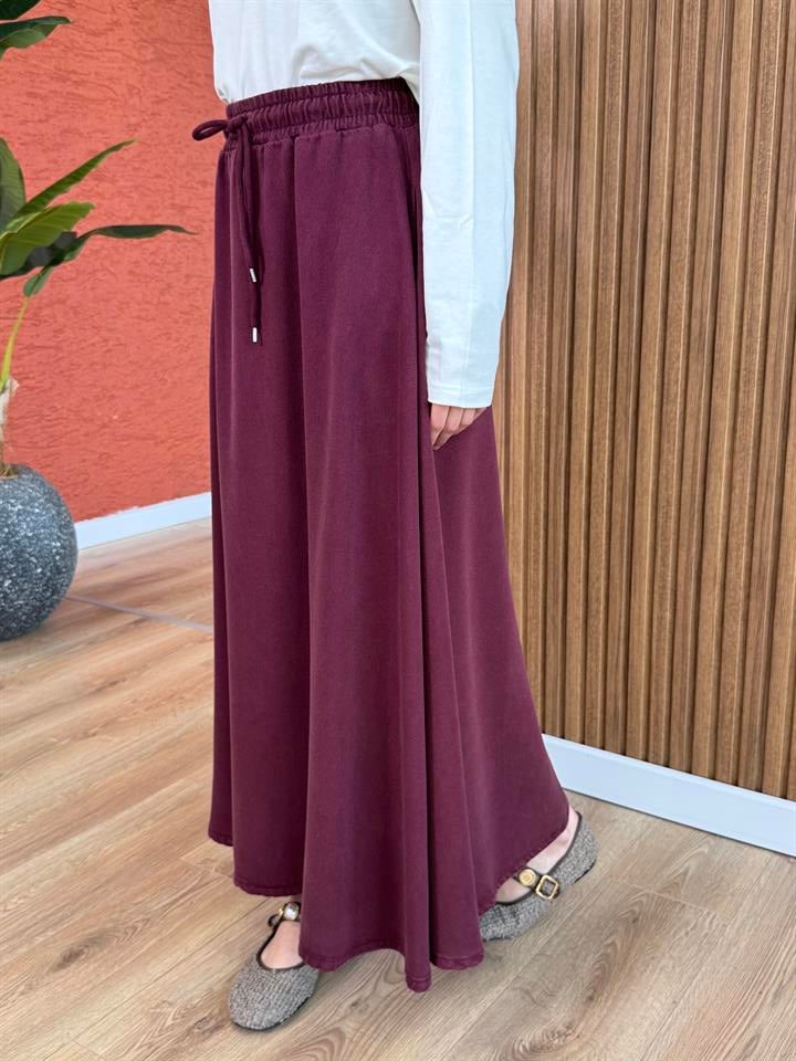 Kadın Kloş  Tencel Kumaş Etek-Bordo