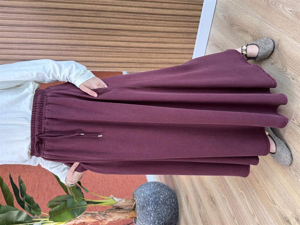 Kadın Kloş  Tencel Kumaş Etek-Bordo