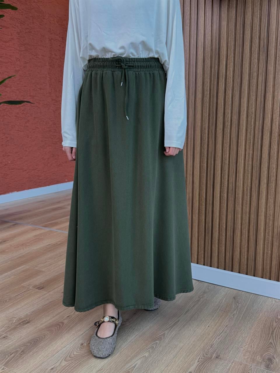 Kadın Kloş  Tencel Kumaş Etek-Yeşil