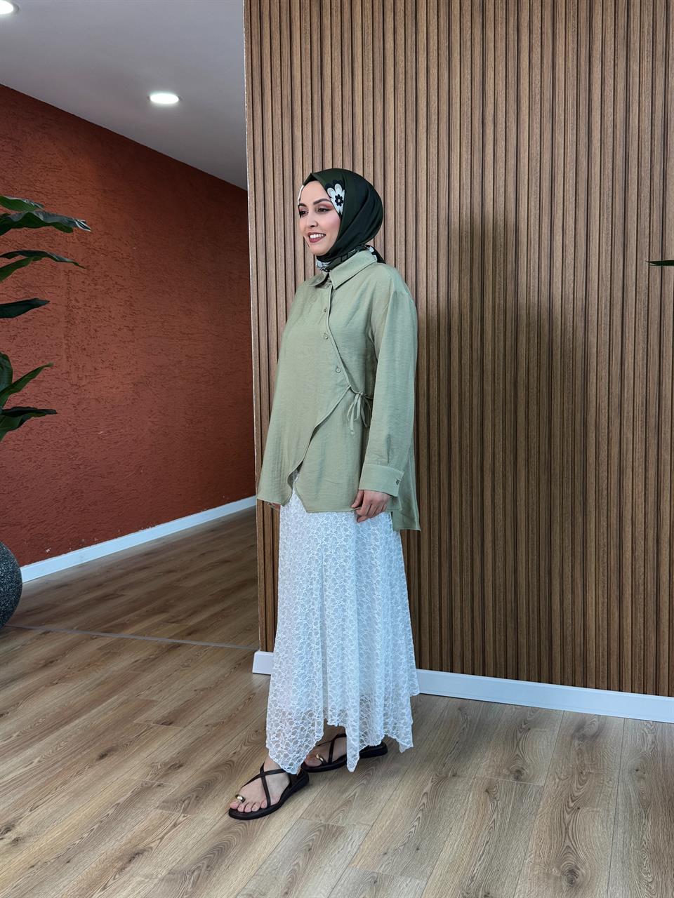 Lara Tasarım Asimetrik Etek - Beyaz