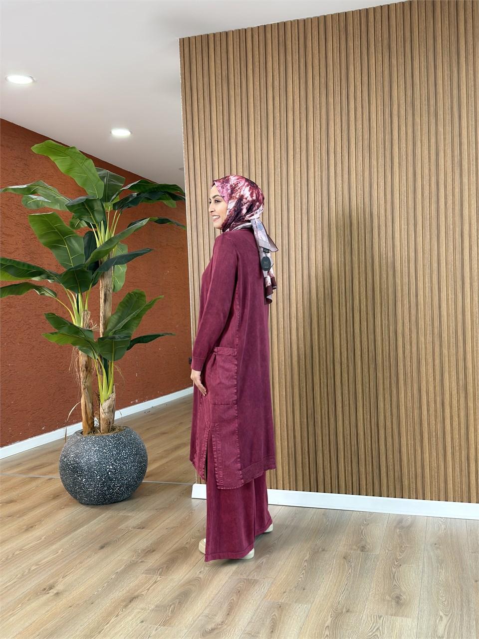 Loren % 100 Pamuk Tencel Detay Tunik-Bordo