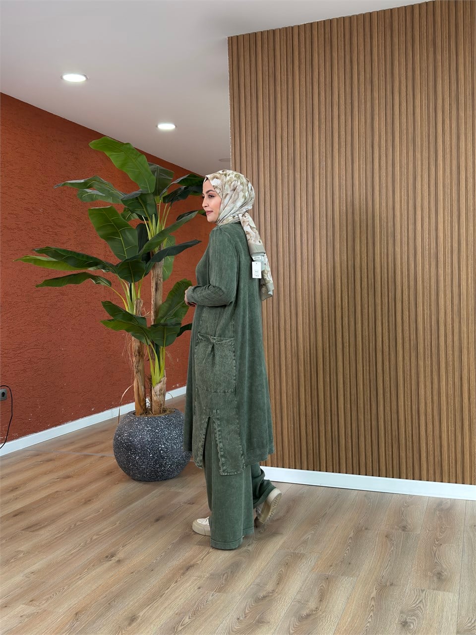 Loren % 100 Pamuk Tencel Detay Tunik-Haki