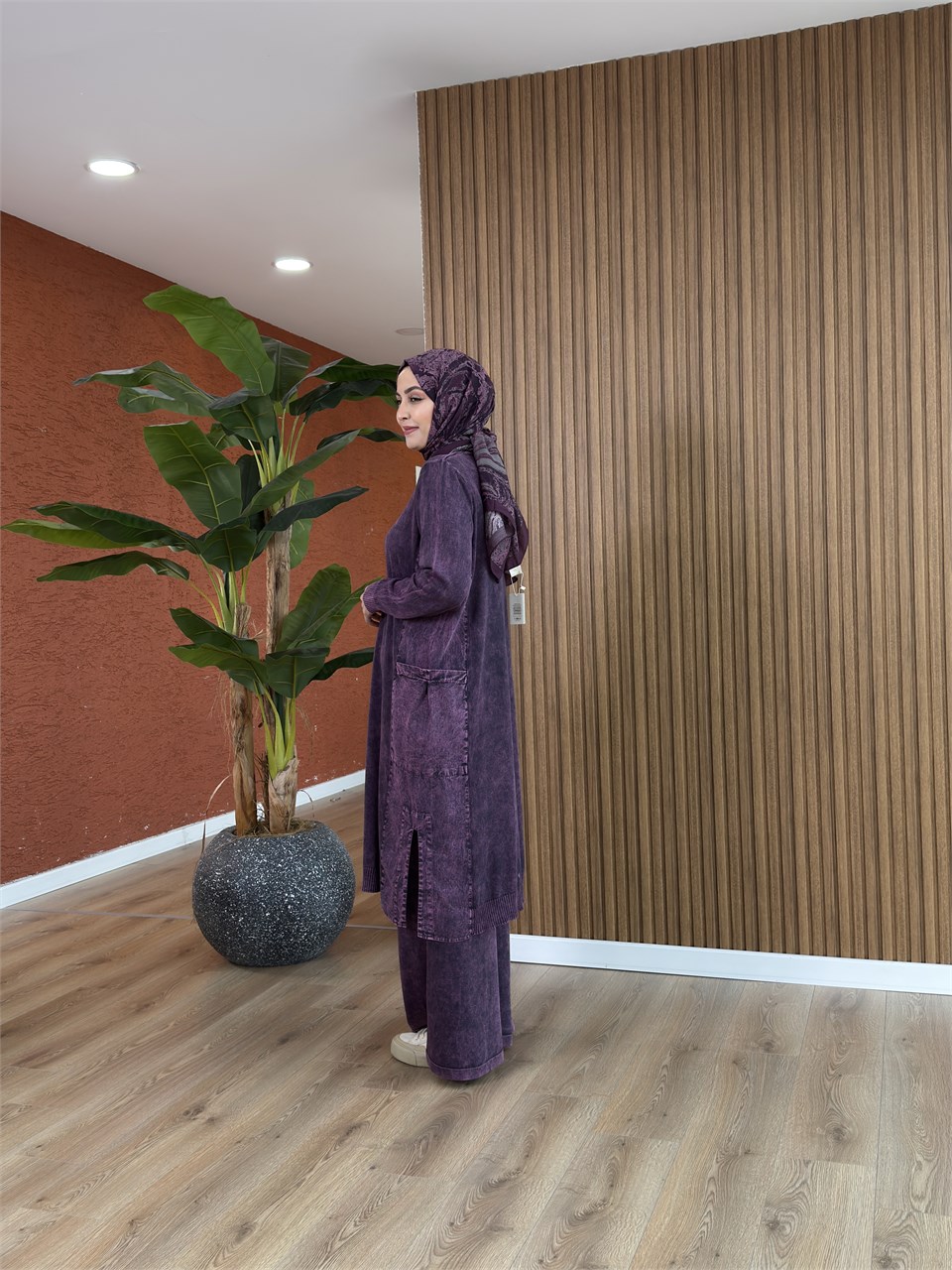 Loren % 100 Pamuk Tencel Detay Tunik-Mor
