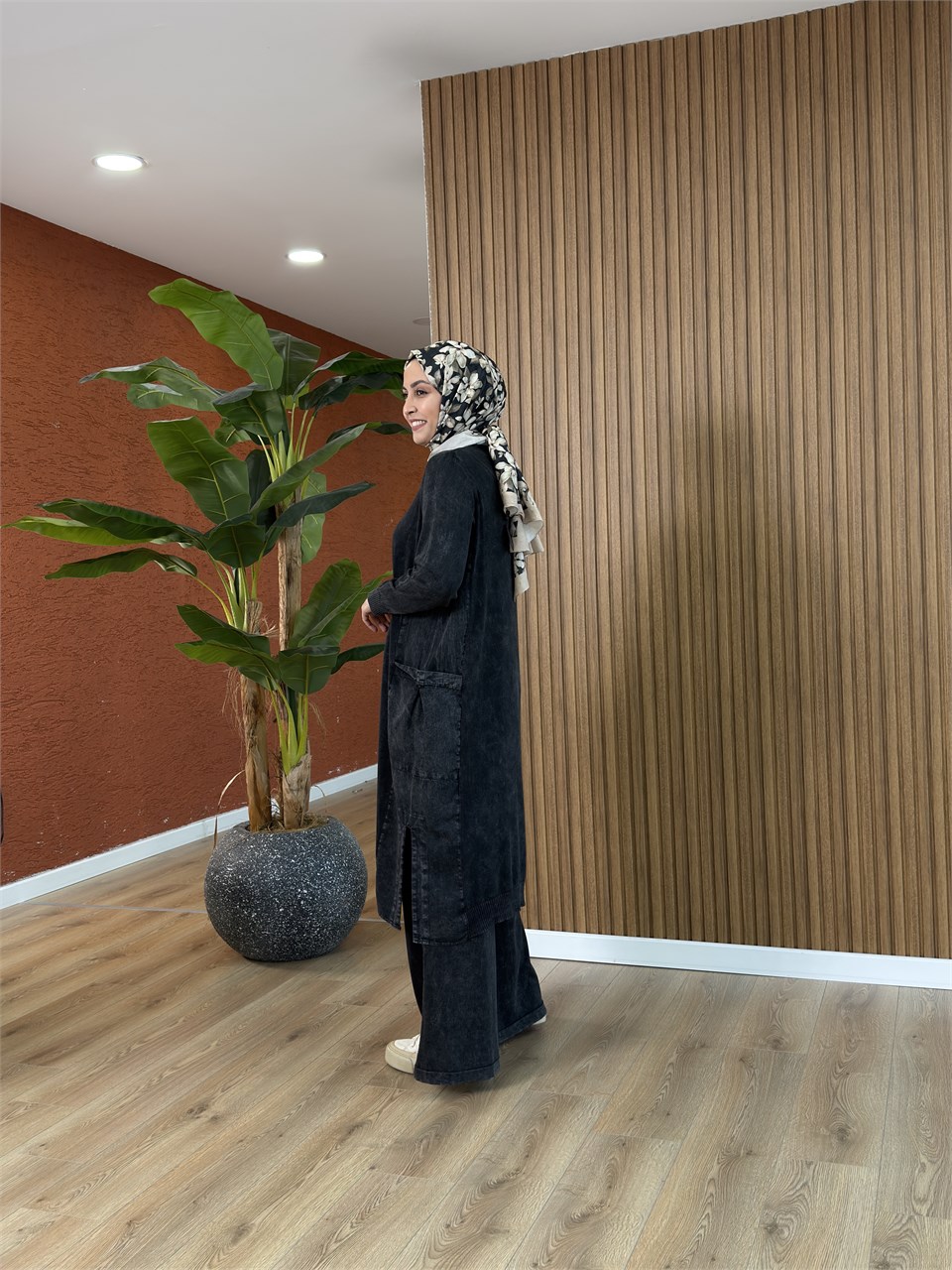 Loren % 100 Pamuk Tencel Detay Tunik-Siyah