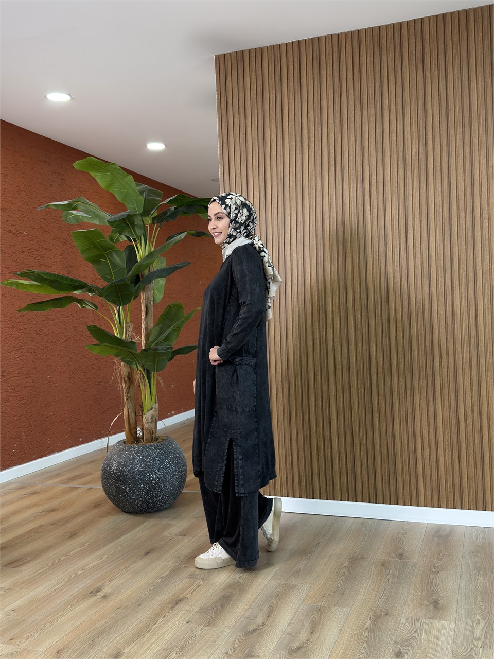 Loren % 100 Pamuk Tencel Detay Tunik-Siyah