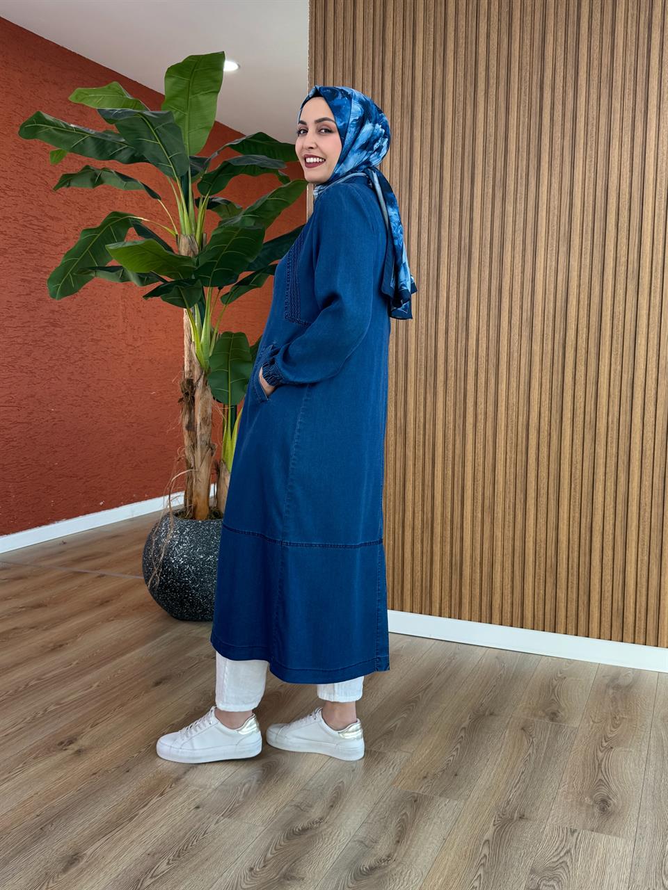 Maysa Kadın Tencel Kot Kap-Mavi