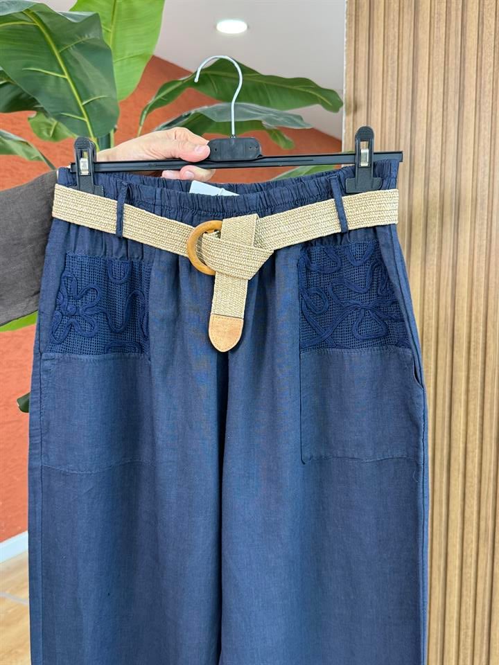 Mila İtalyan Keten Pantolon-Lacivert