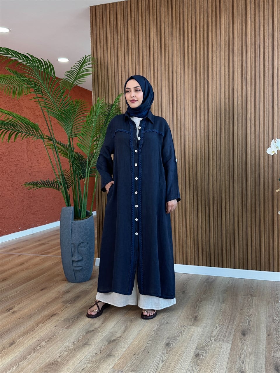 Nare Ham Keten Tunik-Lacivert