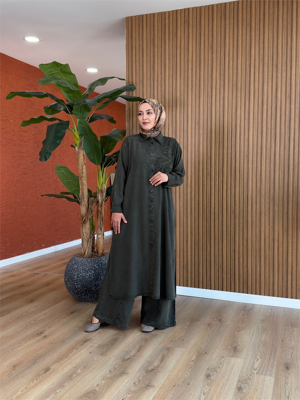 Nevra Tencel Takım -Haki