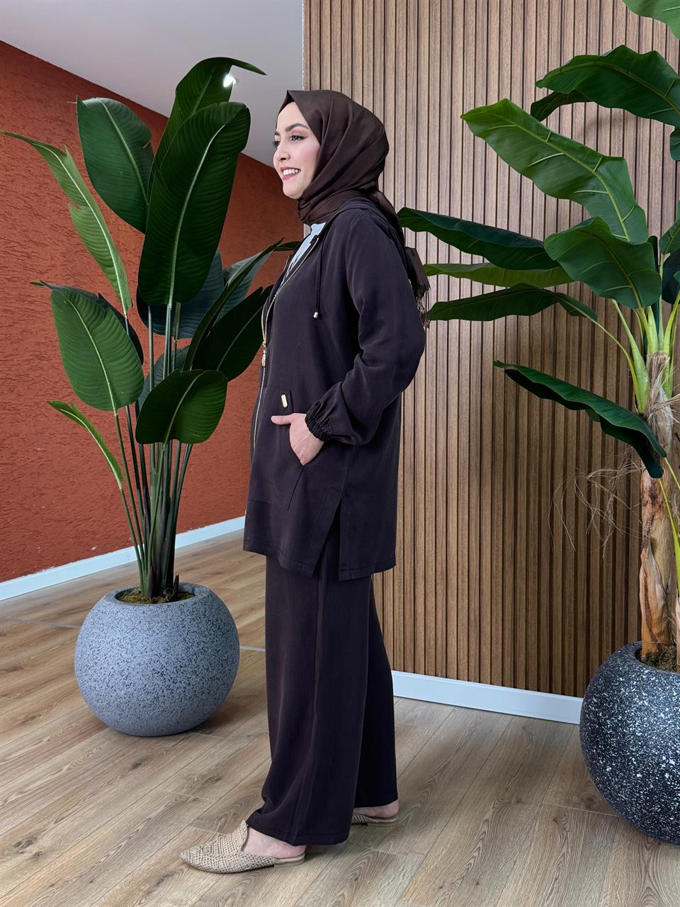 Nisa Fermuarlı Takım - Kahverengi