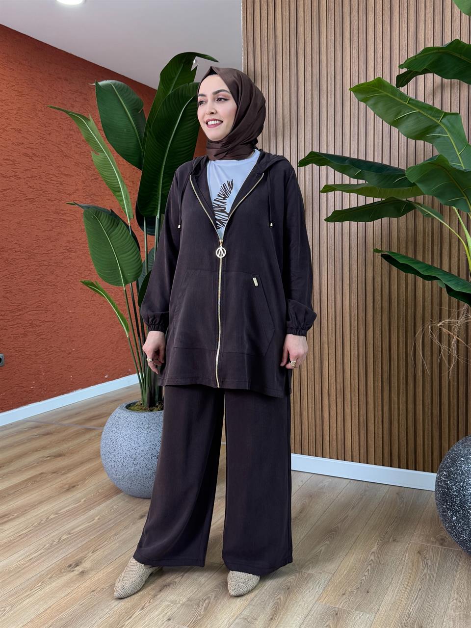 Nisa Fermuarlı Takım - Kahverengi