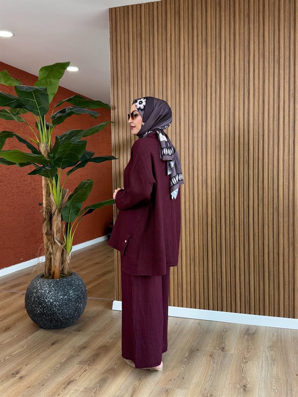 Nur İthal Ham Keten Tunik - Mürdüm