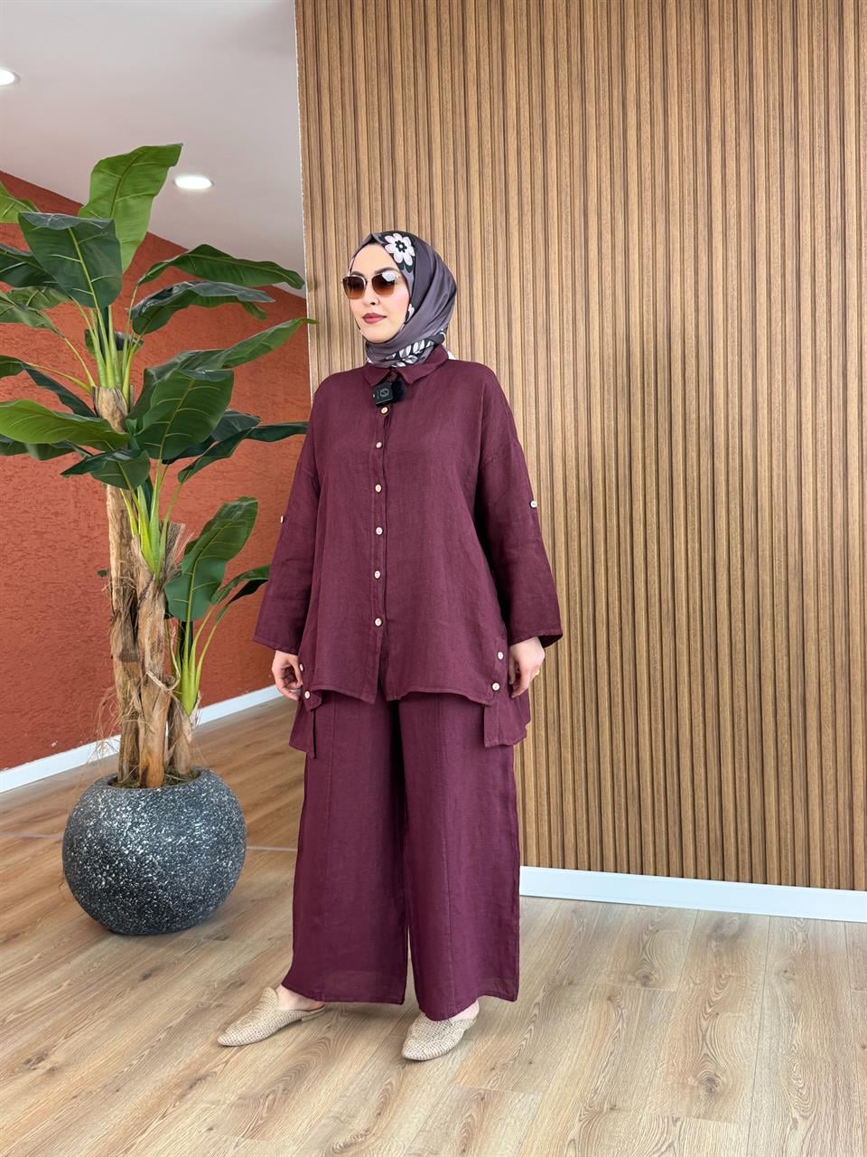 Nur İthal Ham Keten Tunik - Mürdüm