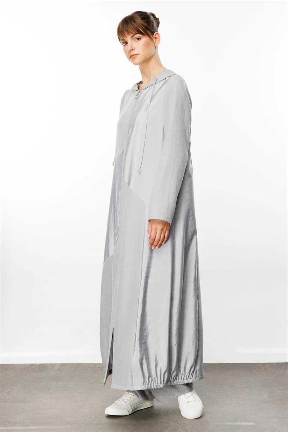 PERCHE İnce İpekçe Dokulu Hafif Kap Ferace-Gri