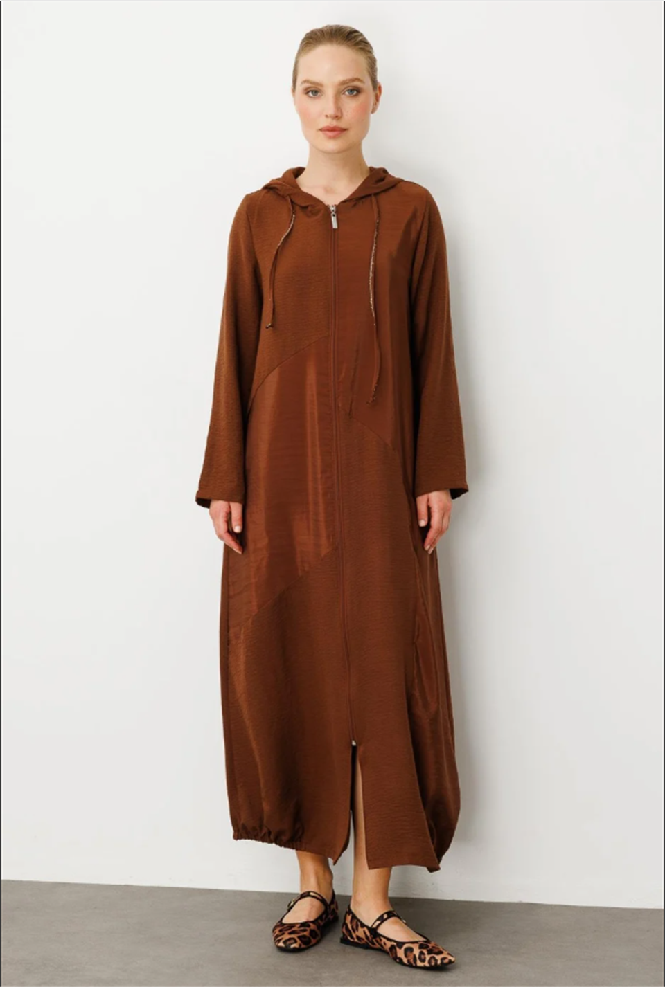 PERCHE İnce İpekçe Dokulu Hafif Kap Ferace-Kahverengi