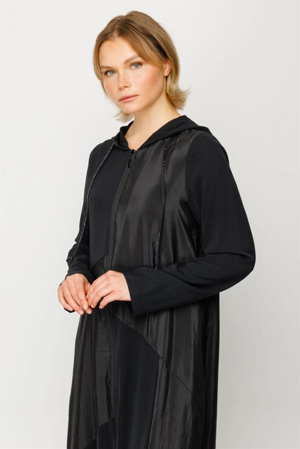 PERCHE İnce İpekçe Dokulu Hafif Kap Ferace-Siyah