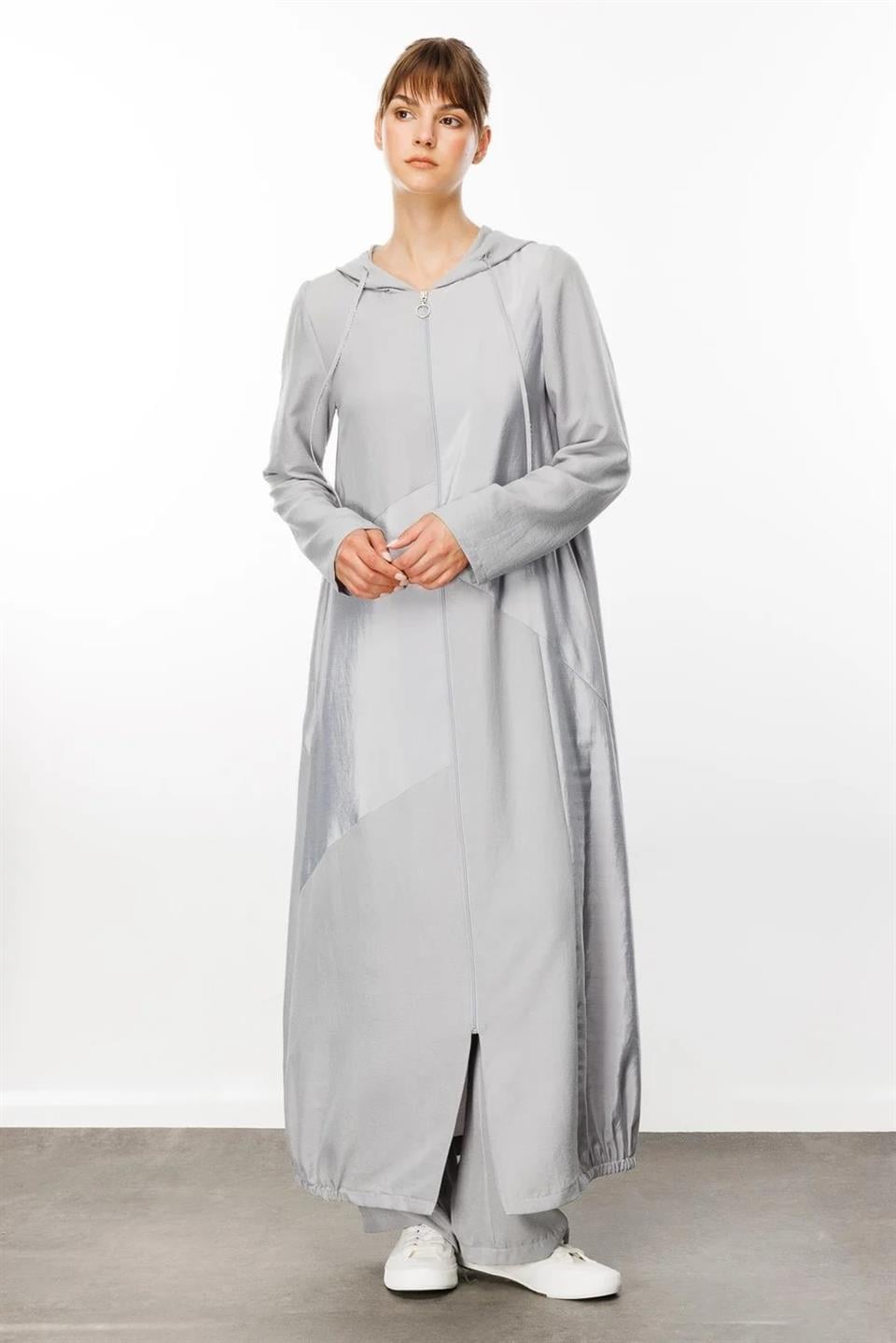 PERCHE İnce İpekçe Dokulu Hafif Kap Ferace-Gri