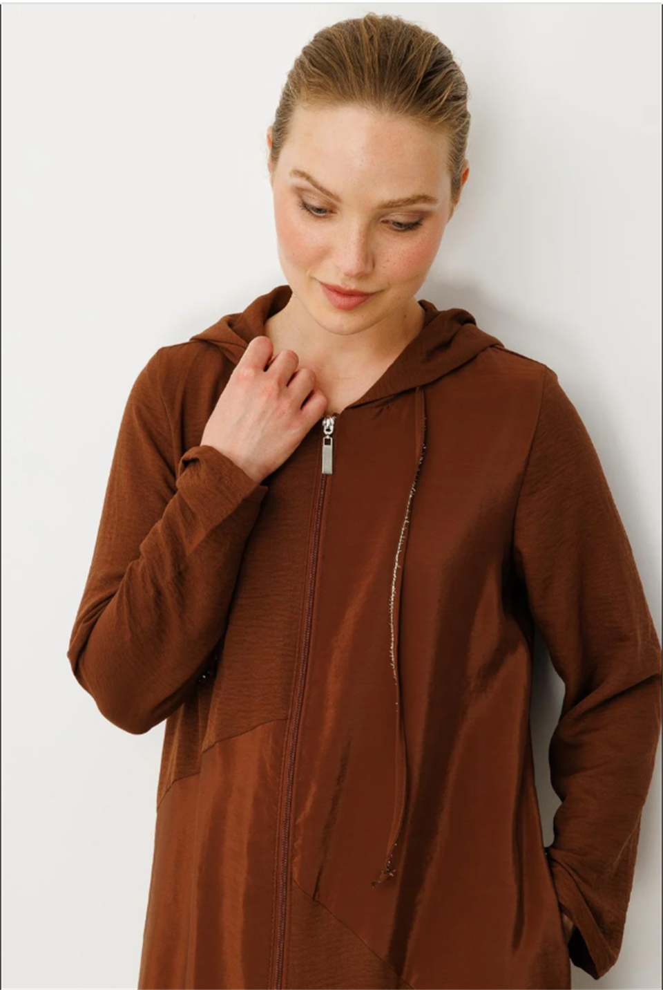 PERCHE İnce İpekçe Dokulu Hafif Kap Ferace-Kahverengi