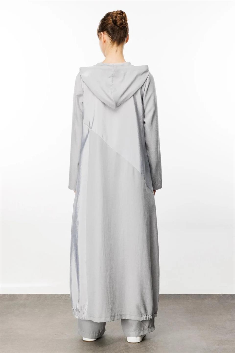 PERCHE İnce İpekçe Dokulu Hafif Kap Ferace-Gri