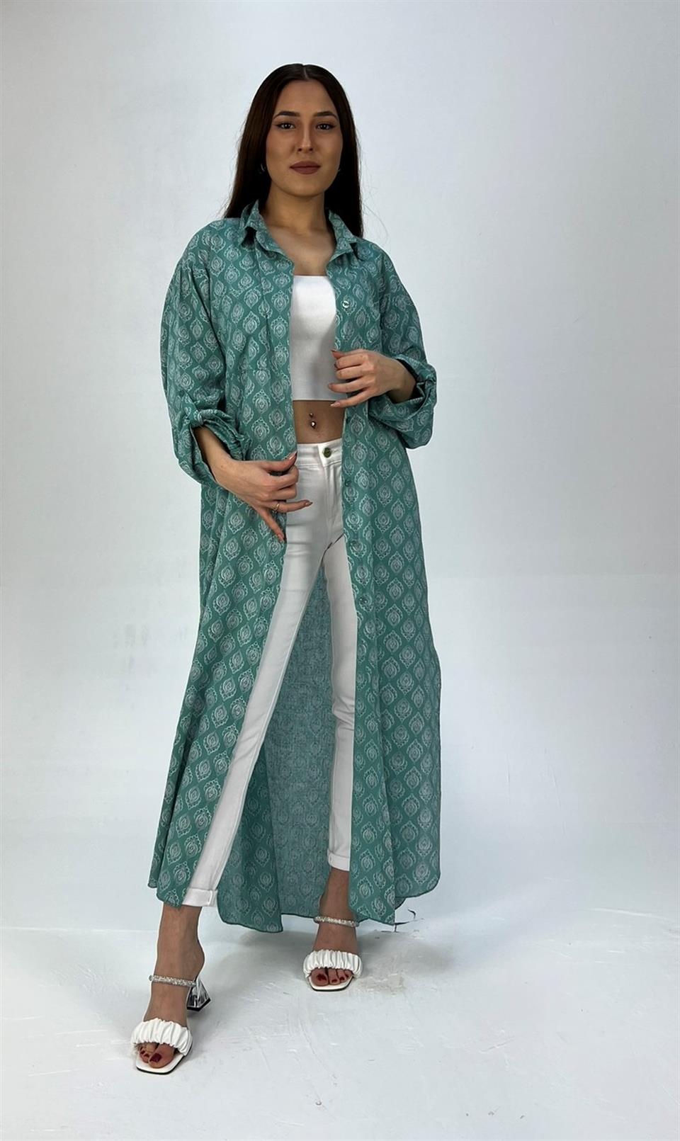 Qashmir Kadın İtalyan Model Pamuk Keten Gömlek Elbise - Mint