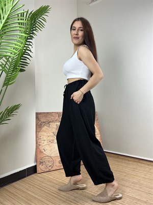 Qashmir Kadın Keten Şalvar Pantolon - Siyah
