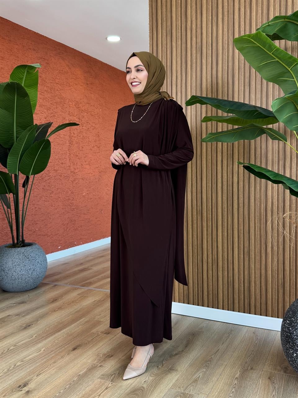 Sera Sendy Tasarım Elbise - Kahverengi