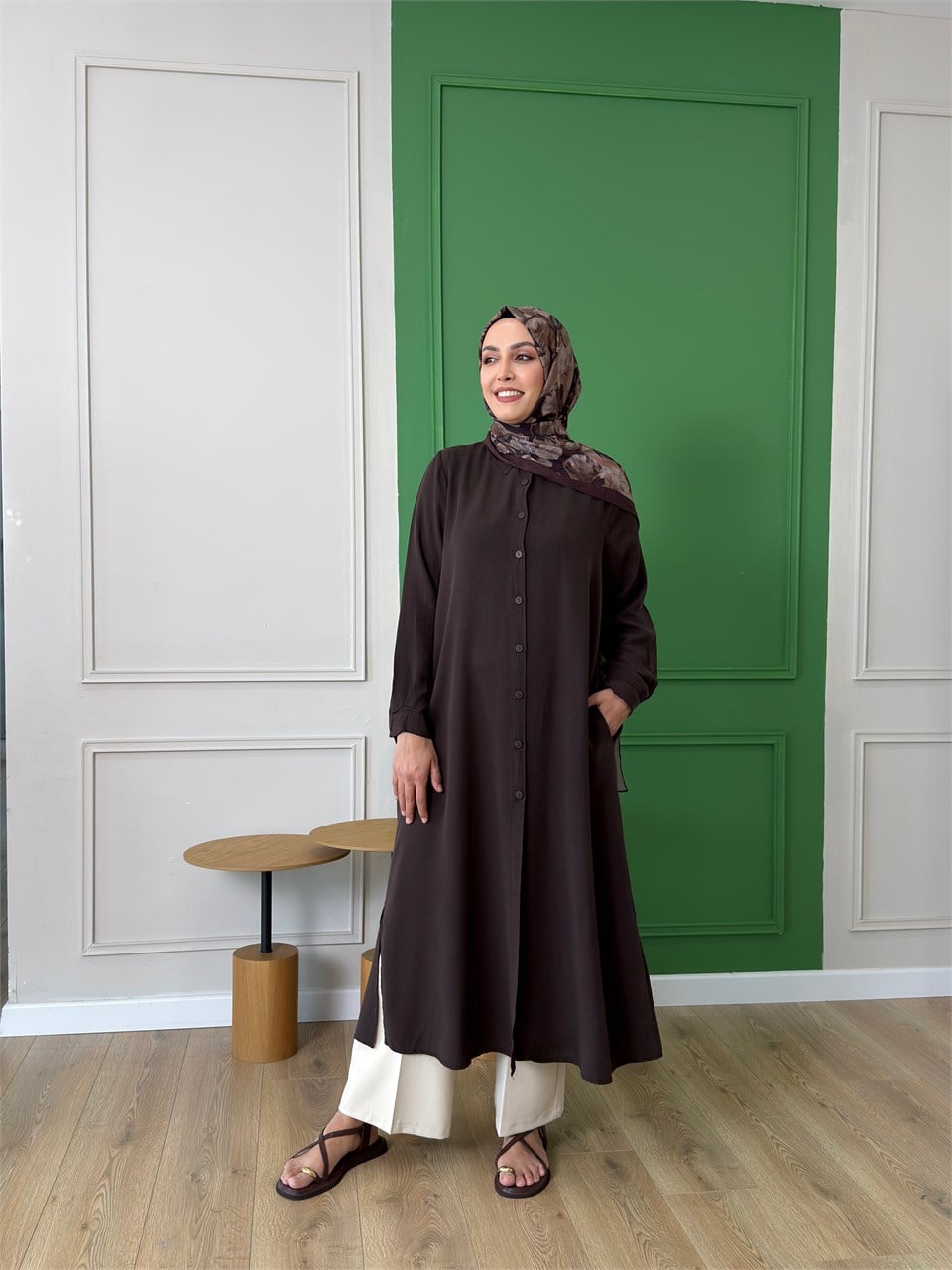 Vera Tensel Tam Boy Tunik - Kahverengi