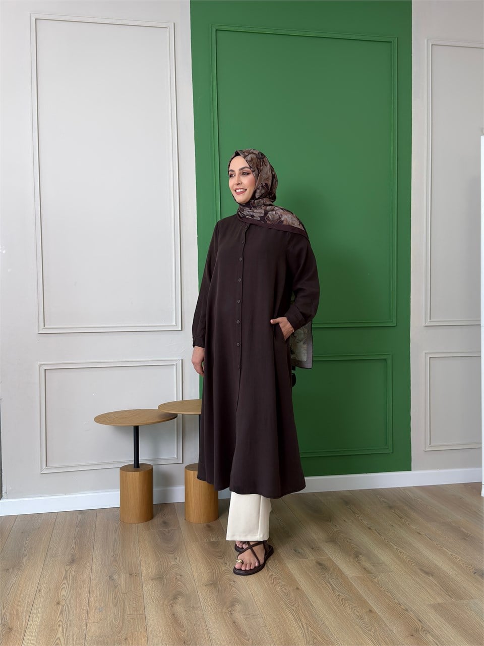 Vera Tensel Tam Boy Tunik - Kahverengi