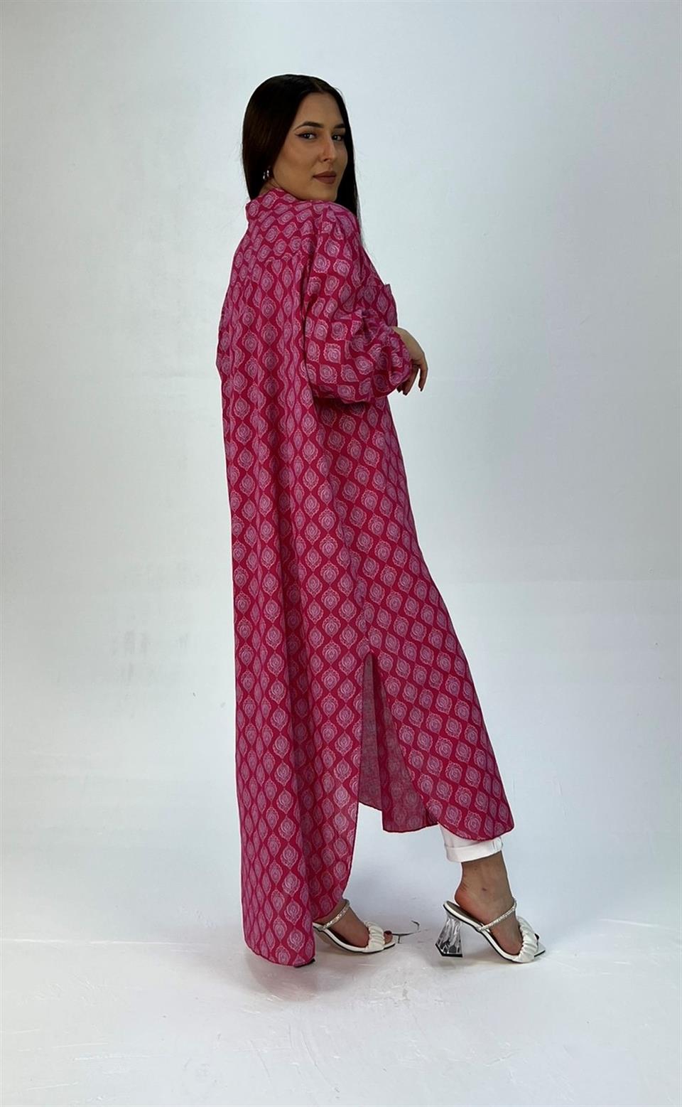 Qashmir Kadın İtalyan Model Pamuk Keten Gömlek Elbise - Vişne