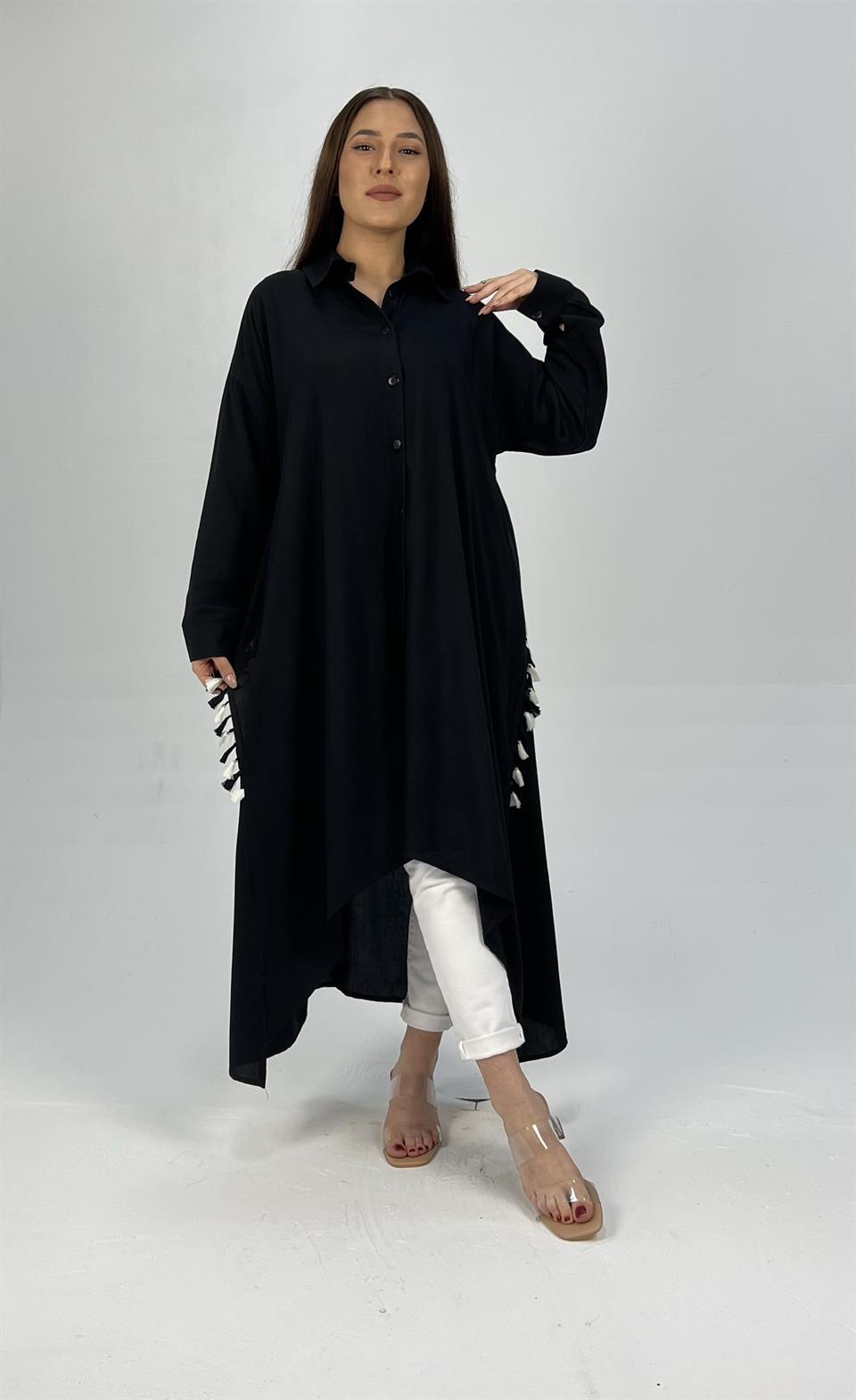 Qashmir Kadın Ponpon Detaylı Tunik Elbise - Siyah