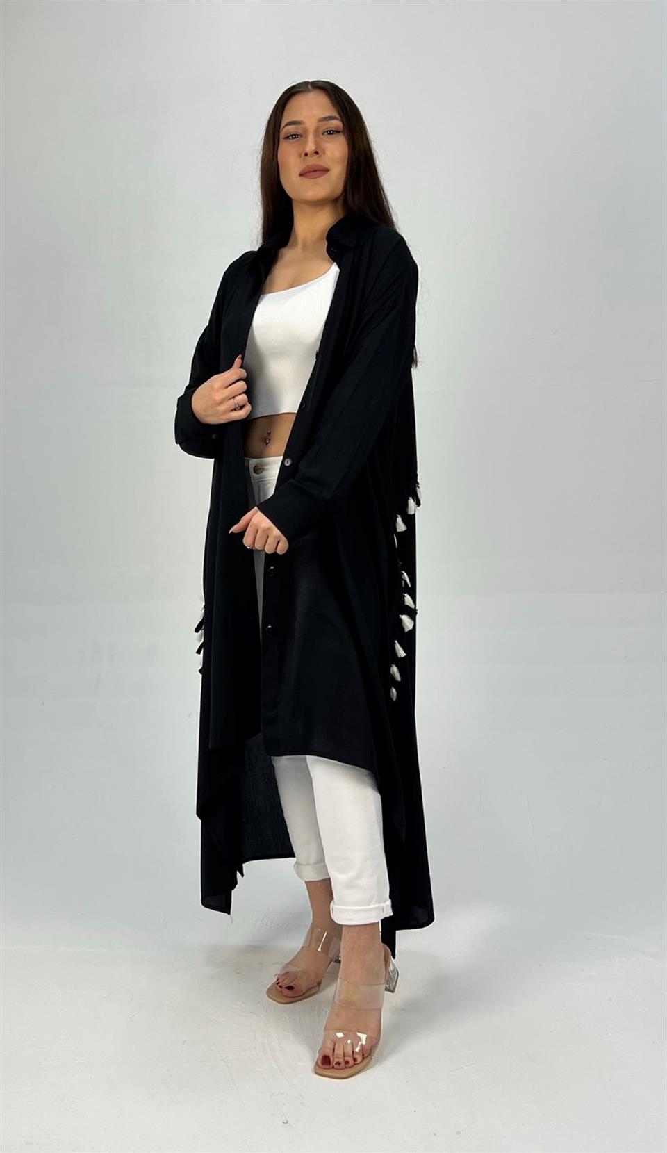 Qashmir Kadın Ponpon Detaylı Tunik Elbise - Siyah