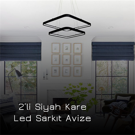 Led Sarkıt Avize Siyah 2'li Kare  PL 30014