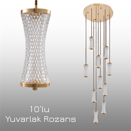 PENTALUX Crystalight 10'lu Yuvarlak Rozans Kristal Sarkıt Avize  PL 83200-Y10