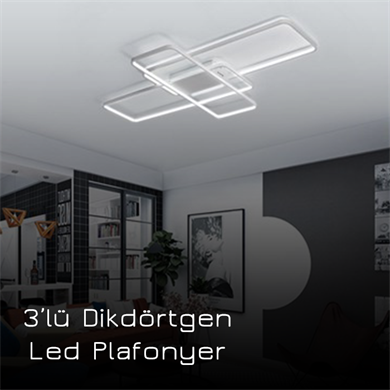 Led Plafonyer 3lü Dikdörtgen Modern Tasarım Monolux ML 30039